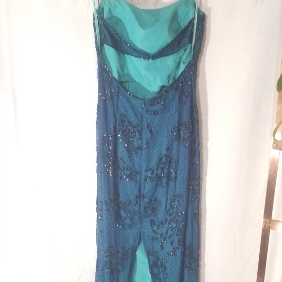 Mia Bella Aqua Blue Sequined Party Dress - Picture 4 of 8